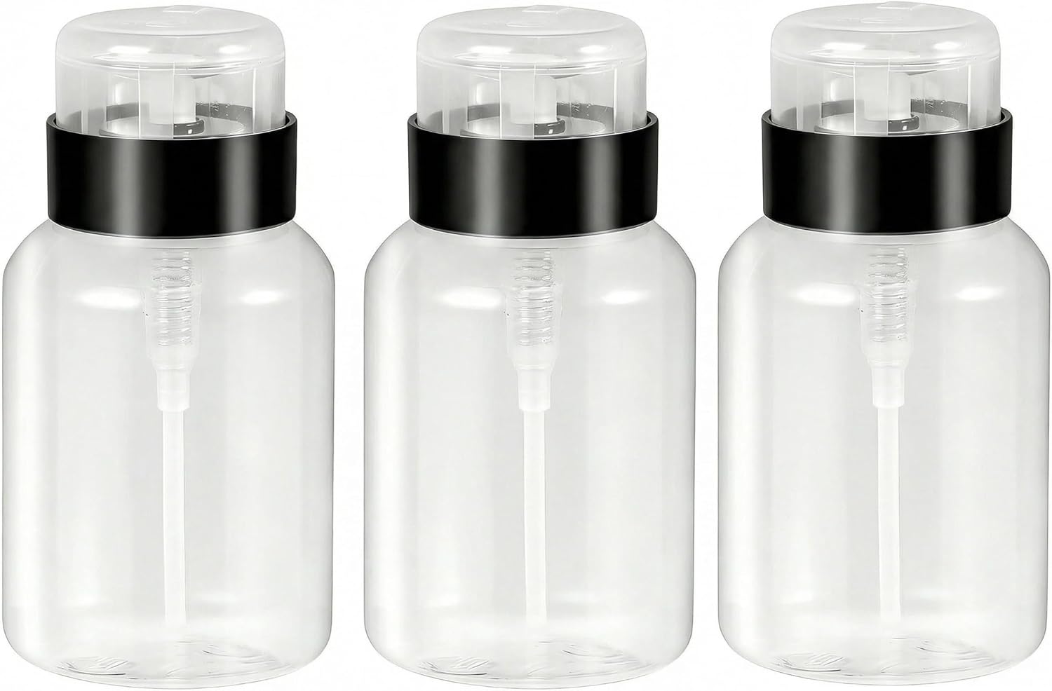 3Pcs 200ML/6.8oz Clear Plastic Push Down Nail Polish Remover Pump Dispenser with Flip Cap Manicure Clean Pump Bottles Makeup Liquid Cosmetic Storage Container Dispensers Vial