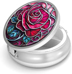 Pill Box-3 Compartment Small Pill Case for Purse & Pocket Mini Metal Pill Holder Travel Pill Container to Hold Supplements Vitamins BPA-Free (Rose)