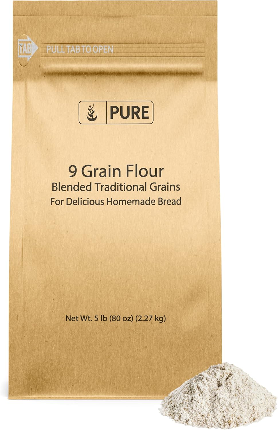 Pure Original Ingredients 9 Grain Flour (5 lb), Bread, Dough, Storable, Transportable
