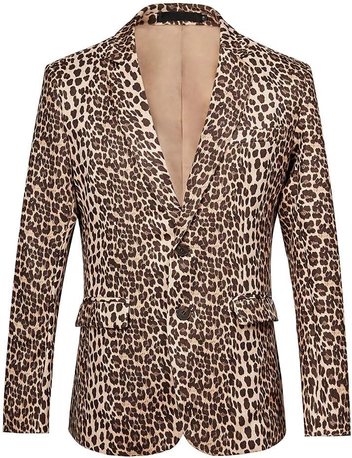 THWEI Mens Blazer Hipster Leopard Print Tuxedo Luxury Notched Lapel Slim Fit Stylish Sport Coats Jacket