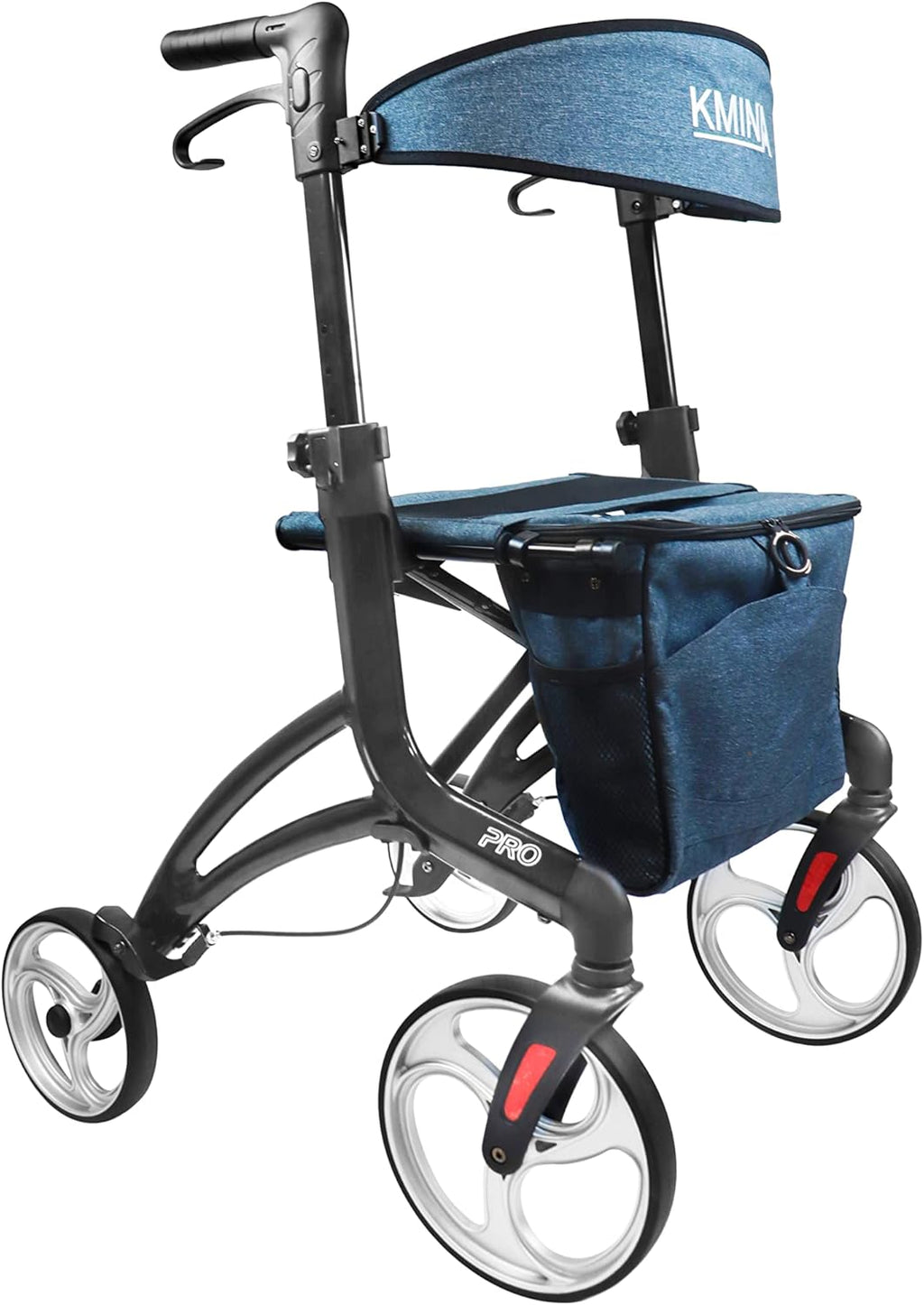 KMINA Walker for Tall Men Over 5.7ft to 6.6ft, Compact Folding Design Lightweight, Height Adjustable, Aluminiun, 10 Inch Wheels, Large People, PRO Model
