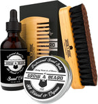 Beard Brush, Beard Comb, Beard Oil, & Beard Balm Grooming Kit for Men's Care, Travel Facial Hair Set for Growth, Styling, Shine & Softness, Great Gifts for Him, Fathers Day, Dad Gifts