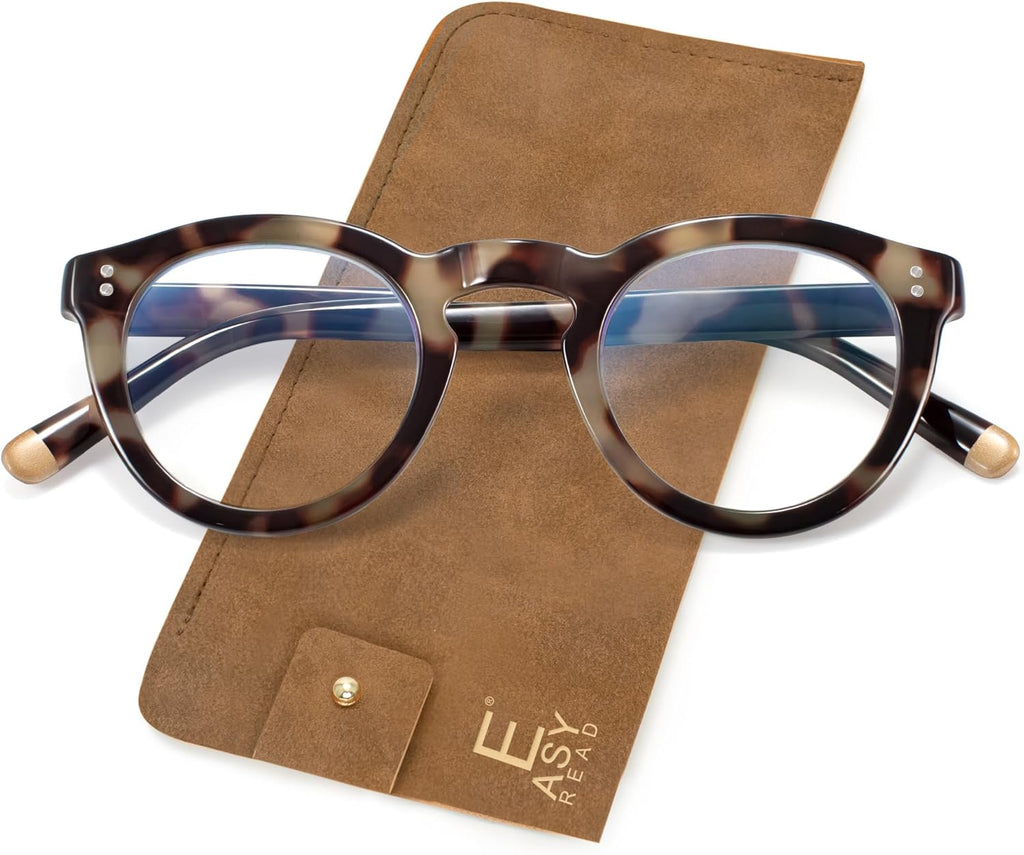 EASY READ Retro Round Blue Light Blocking Reading Glasses for Women,Anti UV Readers for Women with Spring Hinge