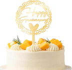 1 PCS Gold Happy Anniversary Cake Decoration, Glitter Acrylic Wedding Cake Topper, Anniversary Party Decoration Supplies for Celebrations