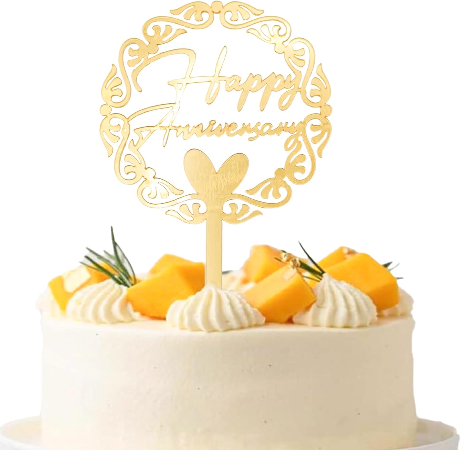 1 PCS Gold Happy Anniversary Cake Decoration, Glitter Acrylic Wedding Cake Topper, Anniversary Party Decoration Supplies for Celebrations
