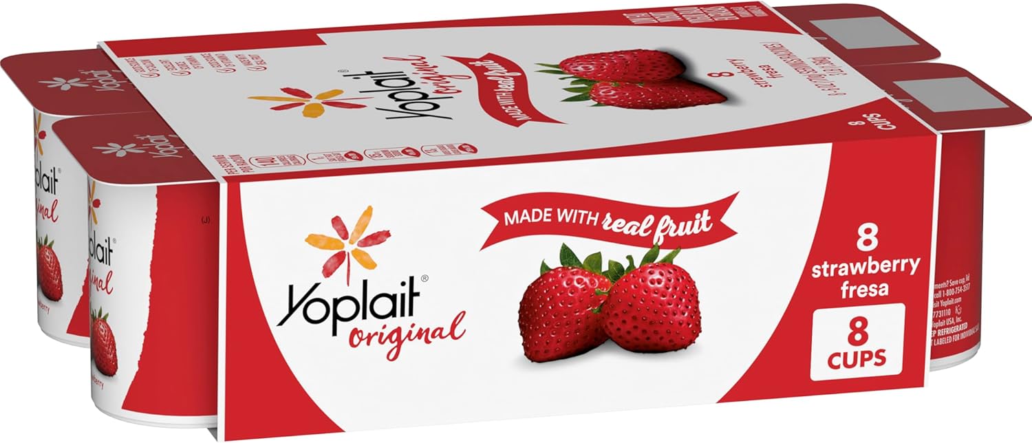 Yoplait Original Low Fat Strawberry Yogurt, Made with Real Fruit, 8 Yogurt Cups, 48 oz