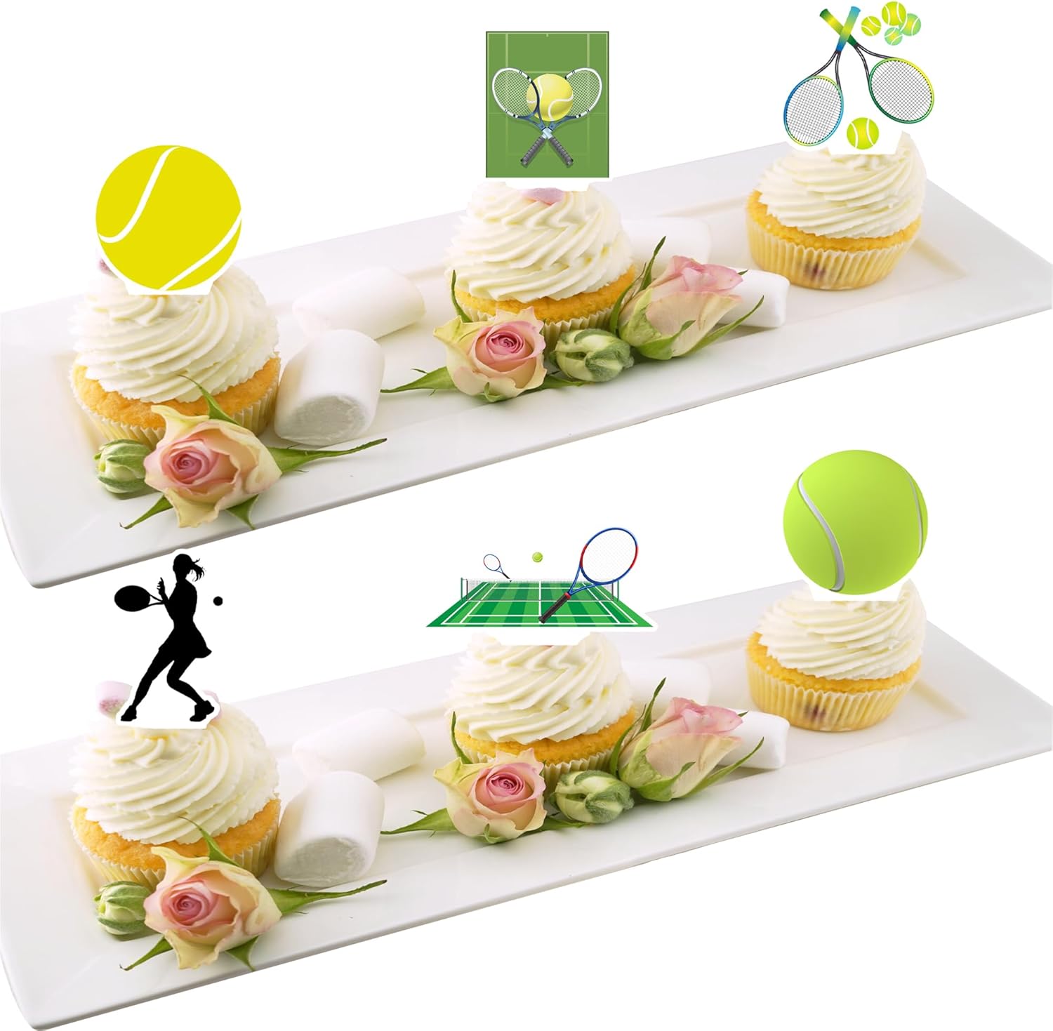 48 Tennis Cake Cupcake Toppers Sports Themed Party Supplies Decorations Tennis Racket Baby Shower Birthday Party Cake Decor