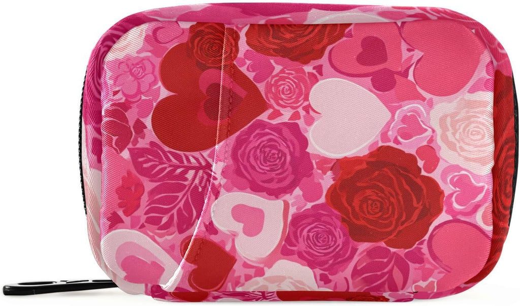 Weekly Travel Pill Organizer Pill Case for Purse Small Pill Box 7 Day Portable Vitamin Holder Medicine Container Pink Love and Rose Valentine