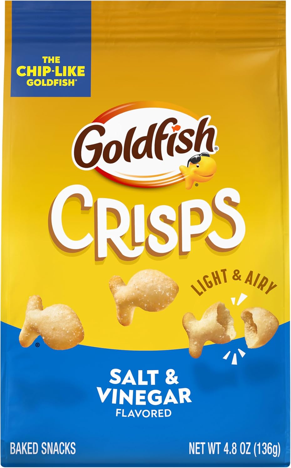 Goldfish Crisps Salt & Vinegar Baked Chip Crackers, 4.8 Oz Bag