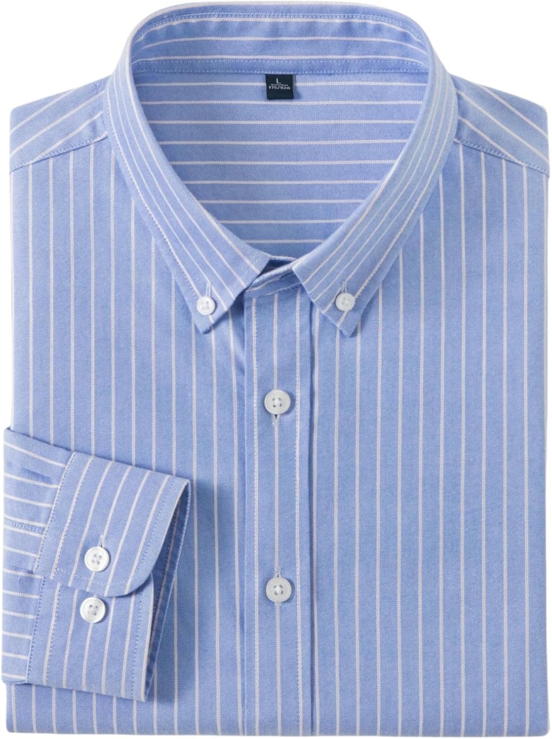 Men's Cotton Vertical Stripe Loose Fit Long Sleeve Shirt Wrinkle-Free Breathable Jacquard Button Down