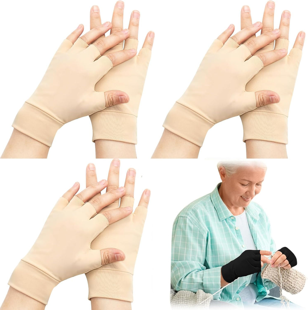 3 Pairs Elderly Skin Thin Protector Gloves Tone Fingerless Gloves Bruise Abrasion Protective to Cover Bruising