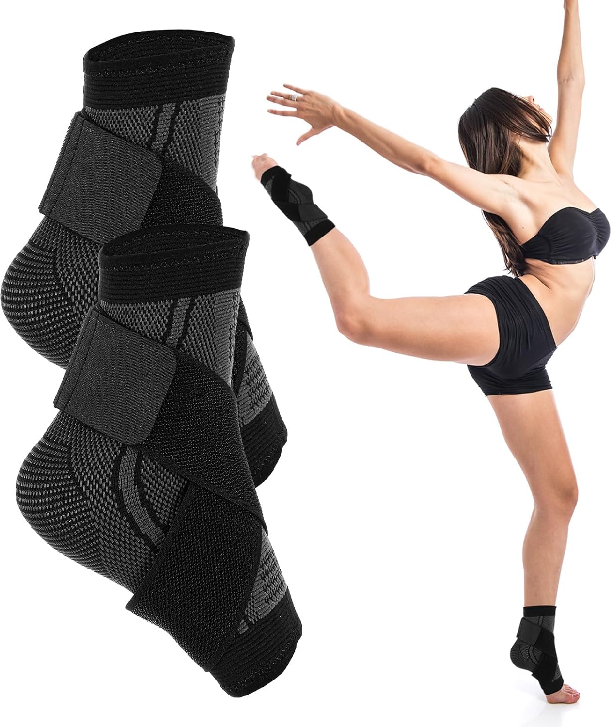 Ankle Brace, Youth Ankle Brace for Sports Ankles Support Sleeve Elastic Foot Socks Compression Black Heel Protector with Strap Relief Adjustable Wrap Breathable Ankles Socks Two Sizes(Small)