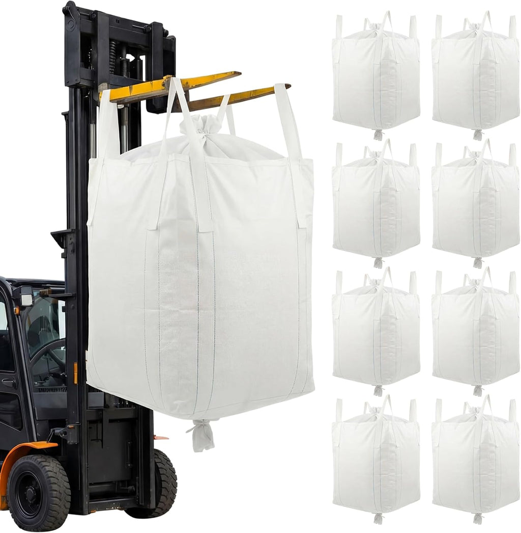Aliceset 8 Pcs FIBC Sack Bag Bulk 1.5 Ton Bag 3300lbs SWL 35"L x 35"W x 43"H Heavy Duty Large Sand Sacks with Duffle Bottom Handle Polypropylene for Industrial Agriculture Transport Construction