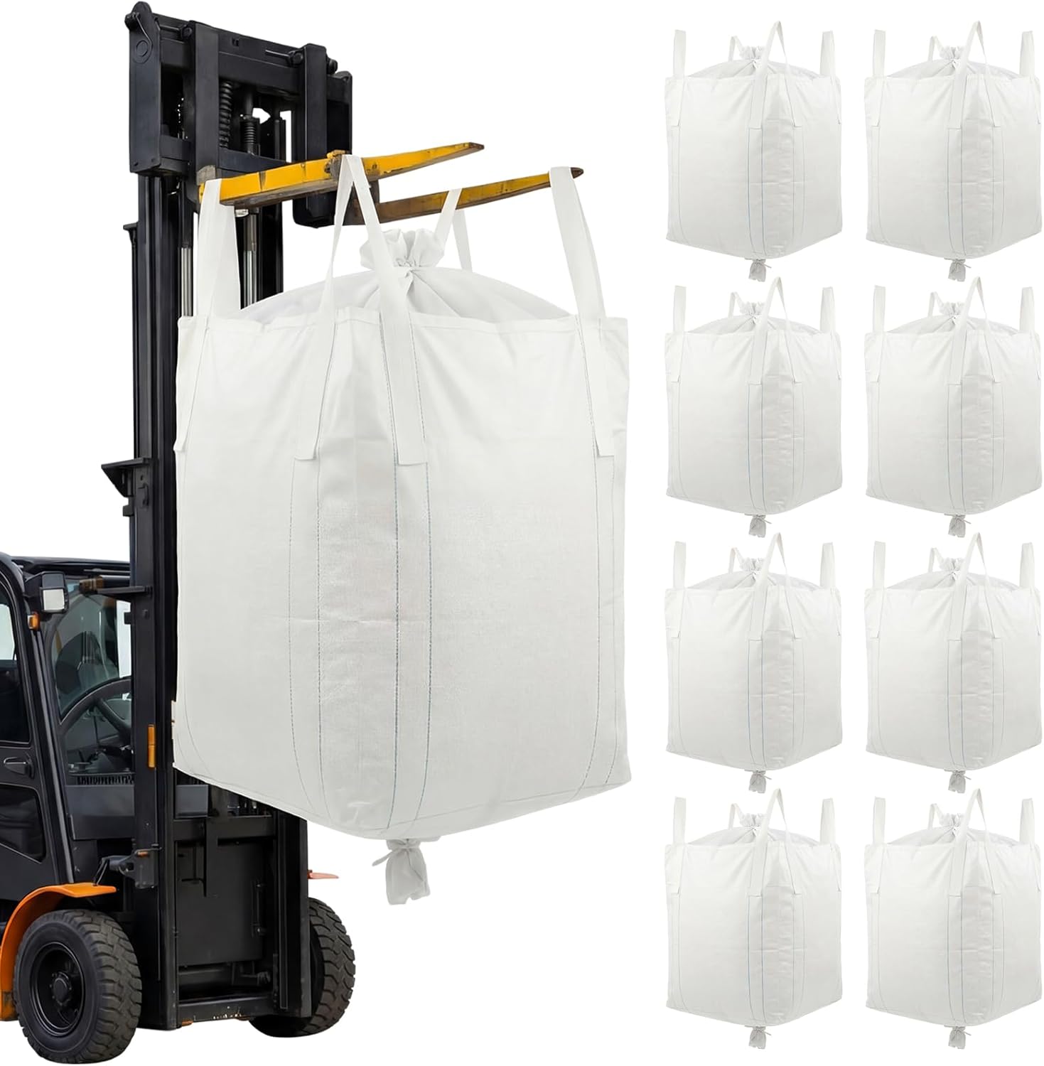 Aliceset 8 Pcs FIBC Sack Bag Bulk 1.5 Ton Bag 3300lbs SWL 35"L x 35"W x 43"H Heavy Duty Large Sand Sacks with Duffle Bottom Handle Polypropylene for Industrial Agriculture Transport Construction