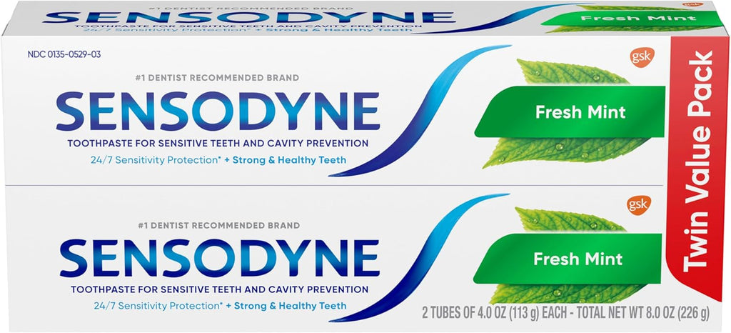 Sensodyne Fresh Mint Sensitive Toothpaste, ADA Accepted Toothpaste for Cavity Prevention and Sensitive Teeth Treatment - 4 Ounces (Pack of 2)