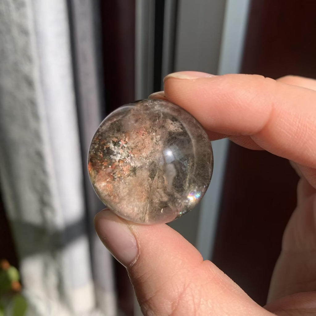 28mm 32g Lodolite "Phantom Crystal" Garden Quartz Sphere – Natural Mystical Quartz with Ethereal Inclusions for Energy Healing, Meditation, Spiritual Decor & Crystal Collectors