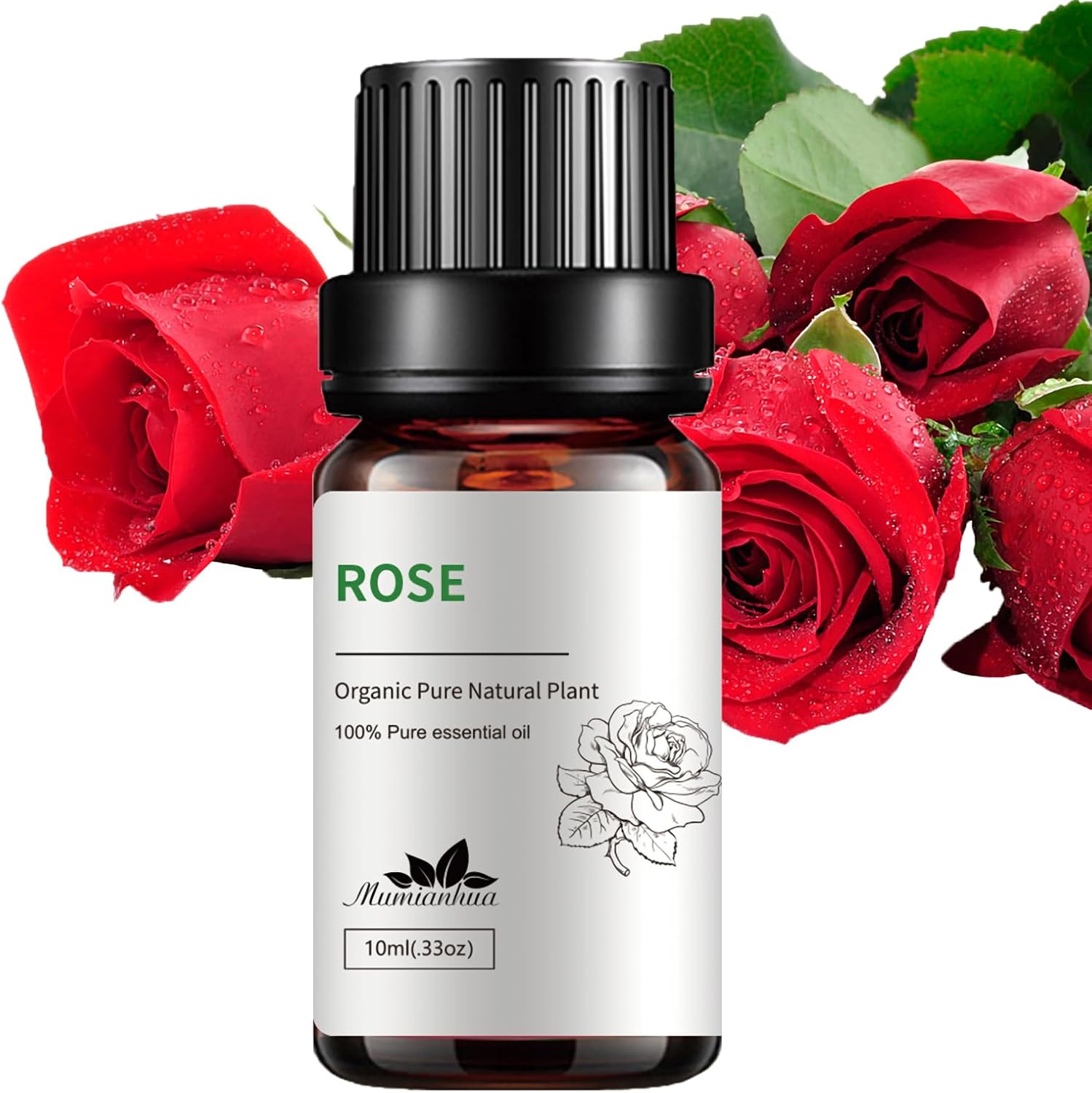 Rose Essential Oil, 100% Pure & Natural – Pure Rose Oil for Aromatherapy Diffuser, Skin & Hair Care, Perfume, Soap & Candle Making, 0.33 Fl Oz / 10ml Mumianhua