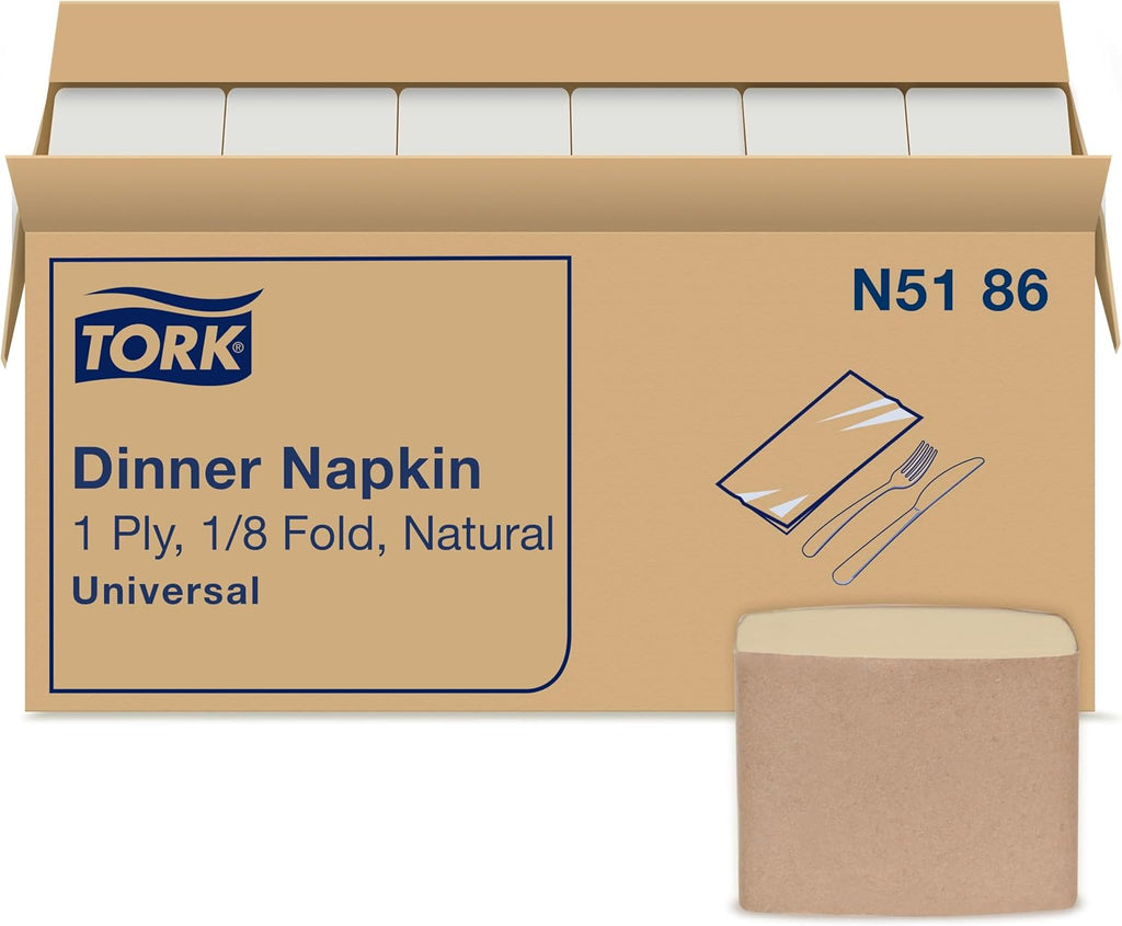 Tork Natural Dinner Napkin, 1/8 Fold 1-ply, 17" x 15", 12 x 250 napkins, N5186