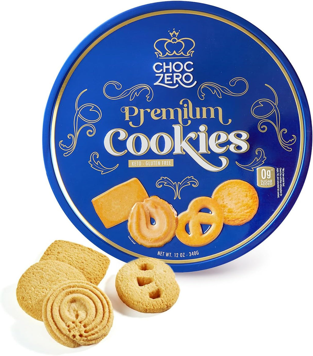 ChocZero Keto Butter Cookies - Sugar Free Danish Shortbread Gift - Gluten Free, Low Carb (1 tin, 12 oz)