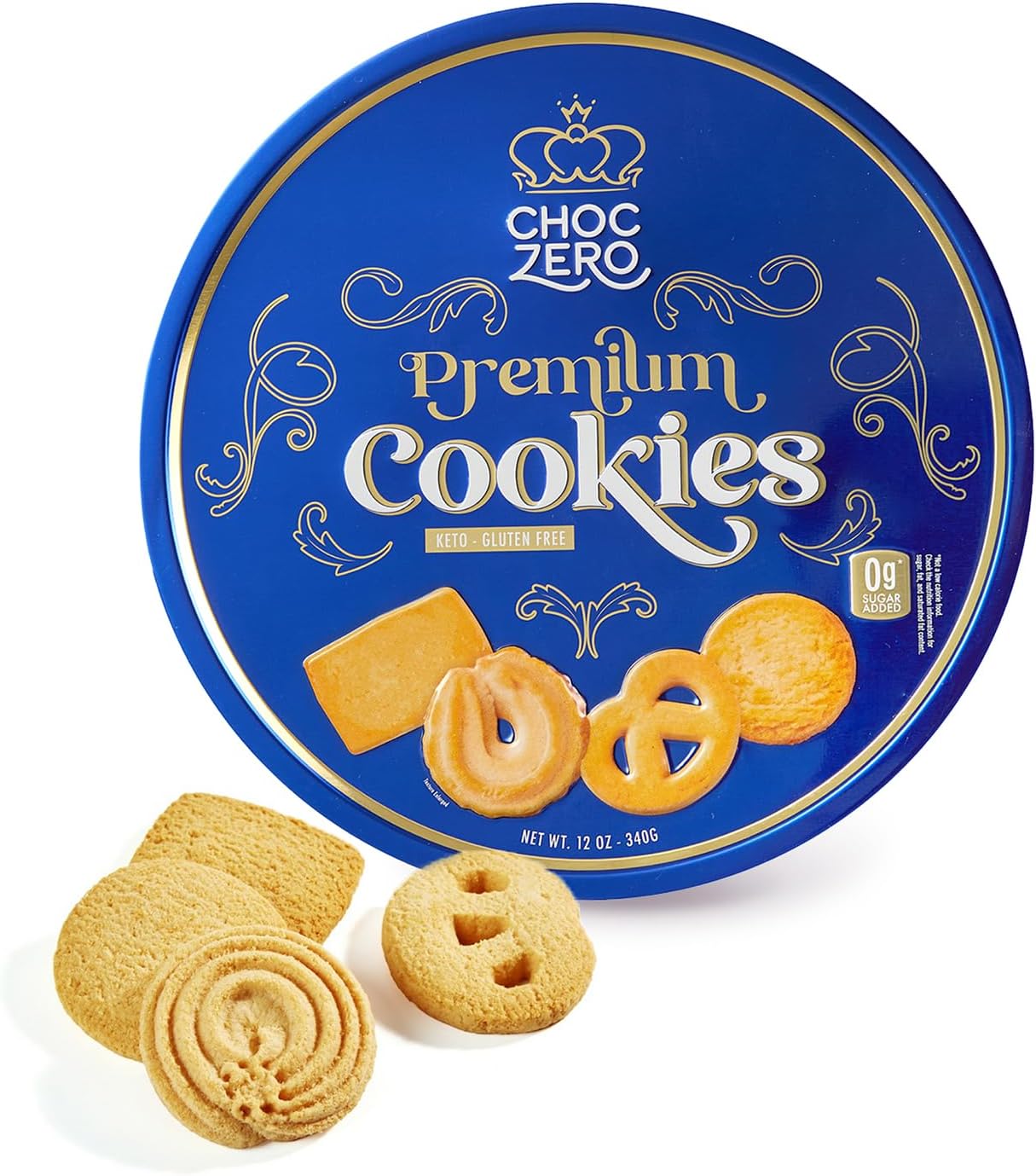 ChocZero Keto Butter Cookies - Sugar Free Danish Shortbread Gift - Gluten Free, Low Carb (1 tin, 12 oz)