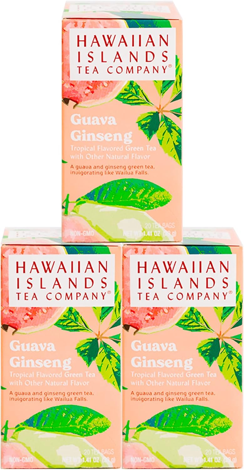 Hawaiian Islands Guava Ginseng Tropical Green Tea (60 Tea Bags (Pack of 3))