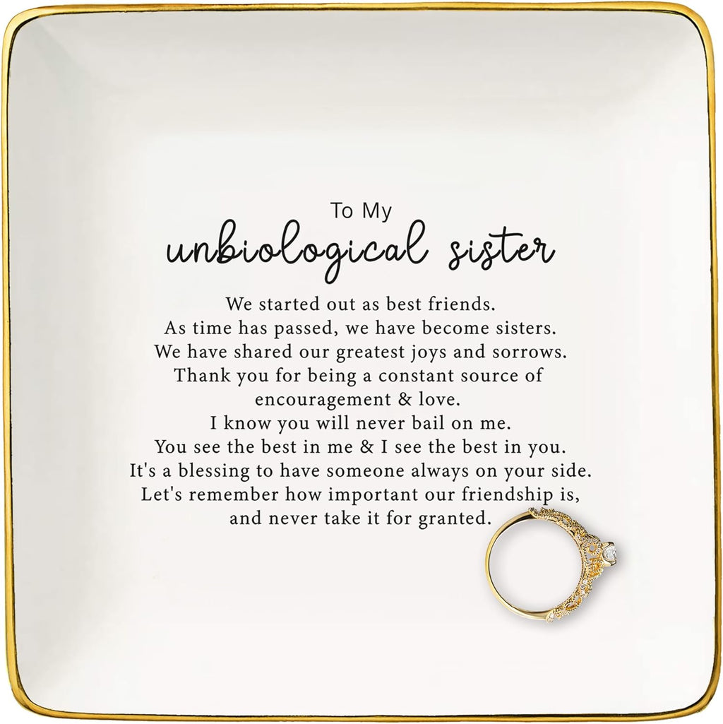 Friendship Present for Sister,Sis-in-Law-Best Friends-Recognition Affirmation Gratitude-Birthday Christmas Gifts for Bestie BFF-to My Unbiological Sister Gift- Jewelry Tray Trinket Holder Ring Dish