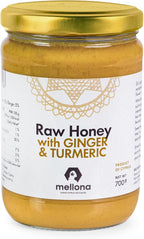 Mellona 100% Raw Honey Unfiltered with Ginger & Turmeric - Natural Honey Raw Unprocessed, Unheated & Unfiltered, No Artificial Additives, Pure Superfood 700 Gram