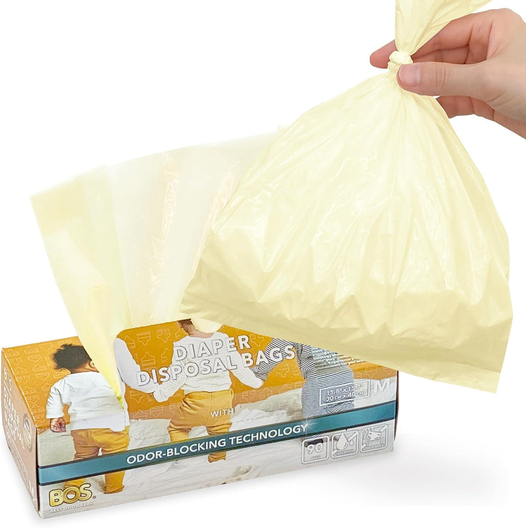 BOS, Odor-Sealing Dirty Diaper Trash Bags - Disposable Bags - Scent & Smell Free [90 count] (Medium)