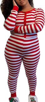 Springcmy Women Christmas Deep V-Neck Jumpsuit Long Sleeve One Piece Bodycon Romper Pajamas Sleepwear Bodysuit Loungewear