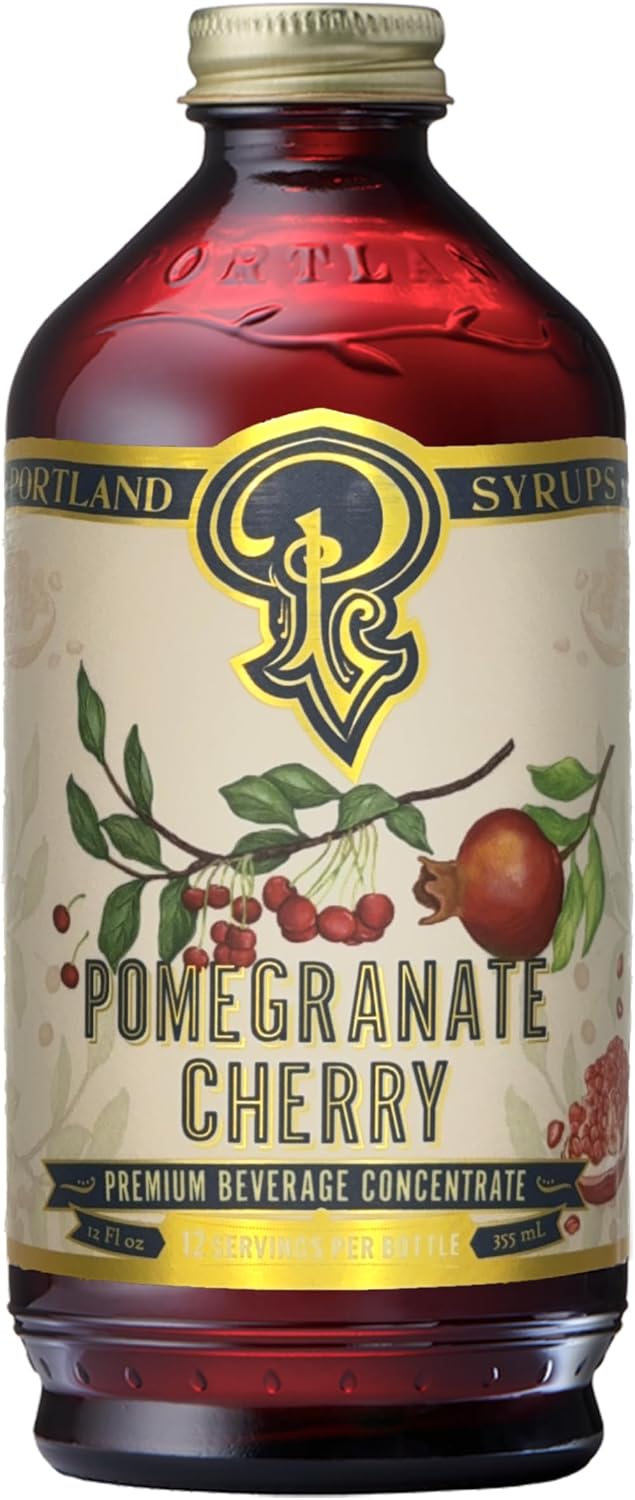 Portland Syrups Pomegranate Cherry Syrup – Craft Delicious Cocktails, Coffees, Mocktails, Sodas, and More – Ideal for Drinks & Adding a Flavor to Any Beverage – 12 oz with 24 Servings (Pack of 1)