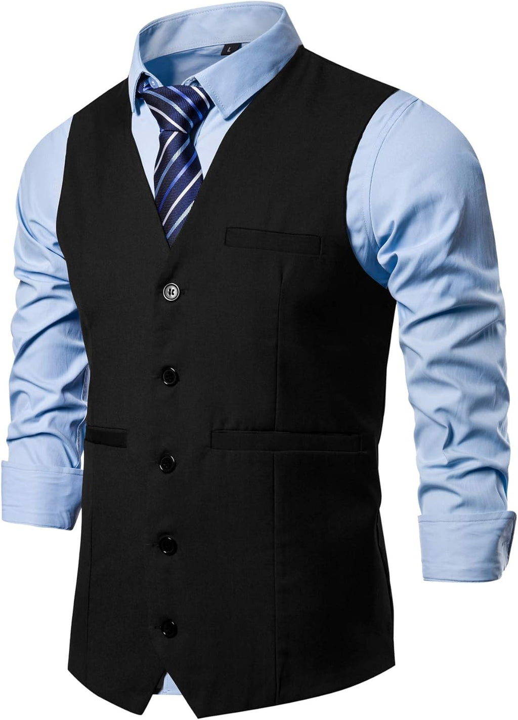 Mens Formal Business Suit Vests 5 Buttons Regular Fit Waistcoat for Suit or Tuxedo