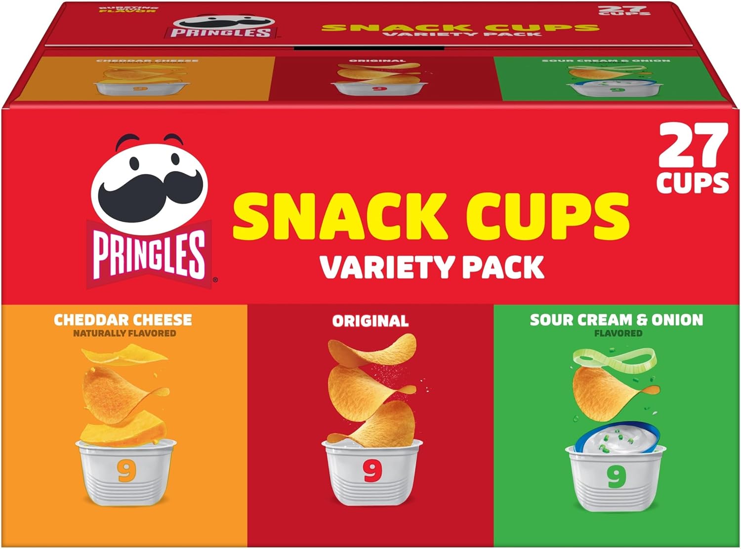 Pringles Potato Crisps Chips, Lunch Snacks, Snack Cups, Variety Pack, 19.3oz Box (27 Cups)