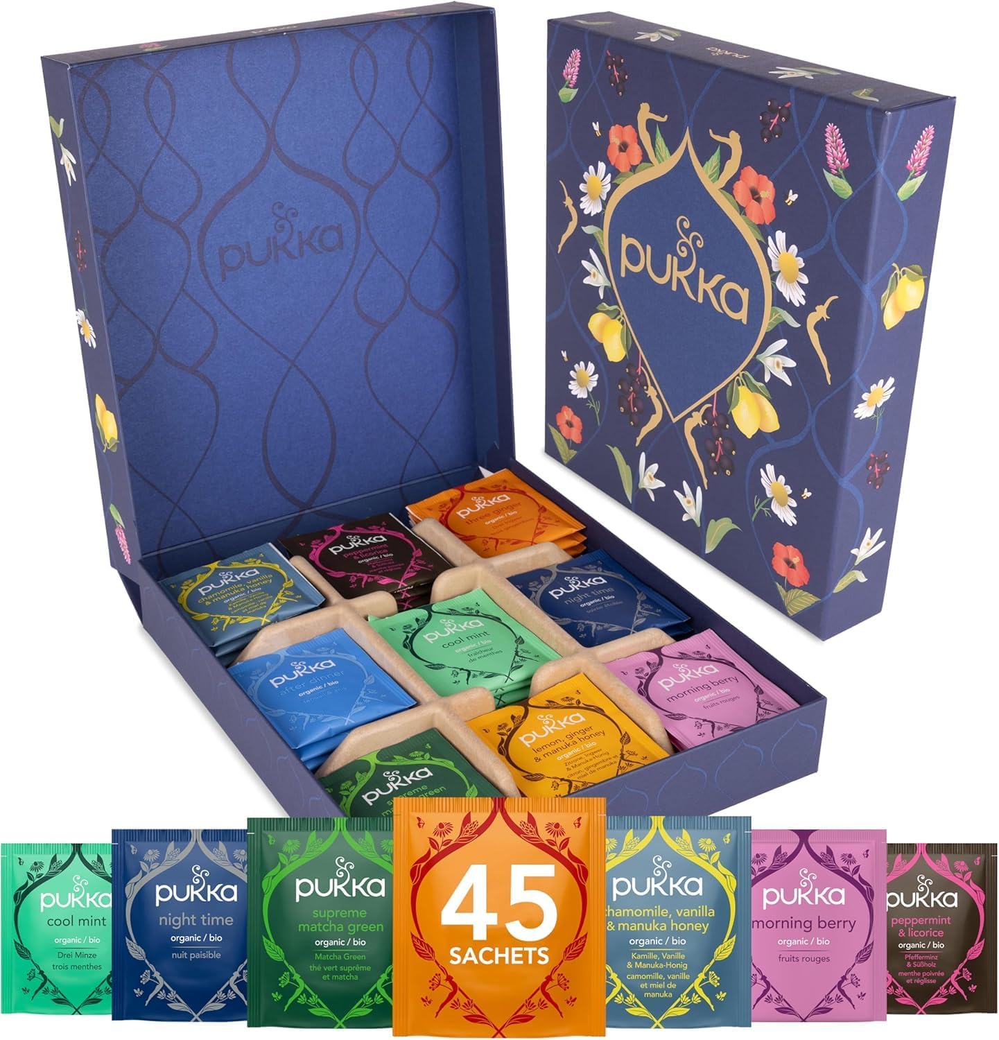 Pukka Premium Herbal Tea Selection Gift Set Box, Ideal Gift For Holidays, Birthdays & Anniversaries, Self-Care Kit for Tea Lovers, 45 Teabags, 9 Delicious Flavors, Caffeine Free