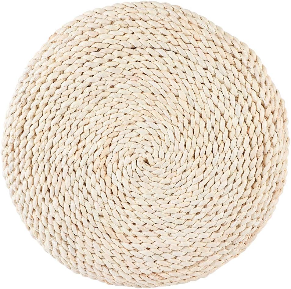 Tatami Floor Pillow Sitting Cushion, Japanese Style Round Tatami Hand Woven Floor Cushion, Floor Pouf Mat for Meditation Yoga