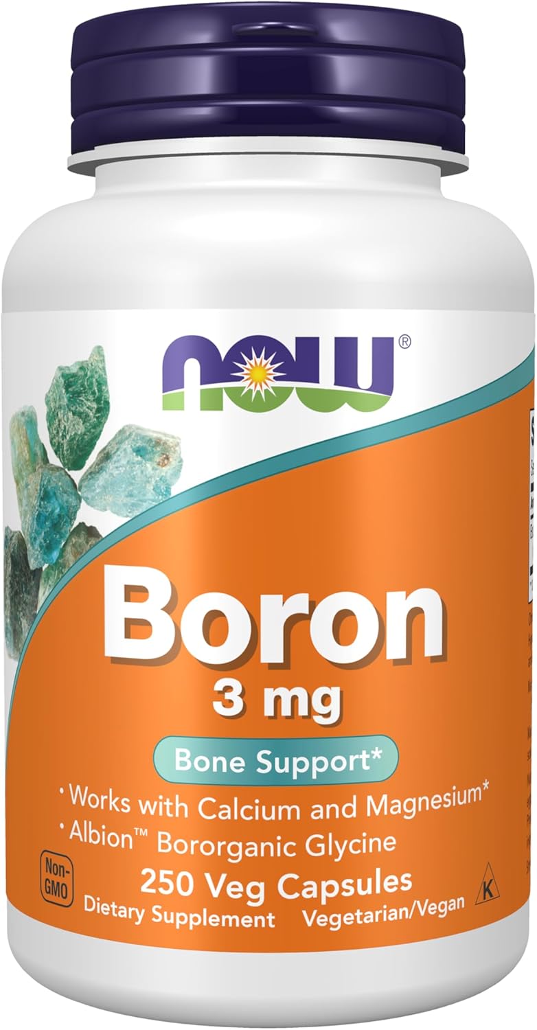 NOW Supplements, Boron 3 mg (Bororganic Glycine), Structural Support*, 250 Veg Capsules