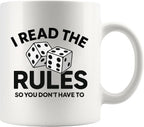 Panvola I Read the Rules So You Don't Have To Board Game Lovers Gifts Dice Game Night Sarcastic Gifts Sarcasm Novelty Drinkware Ceramic Mug 11 oz White