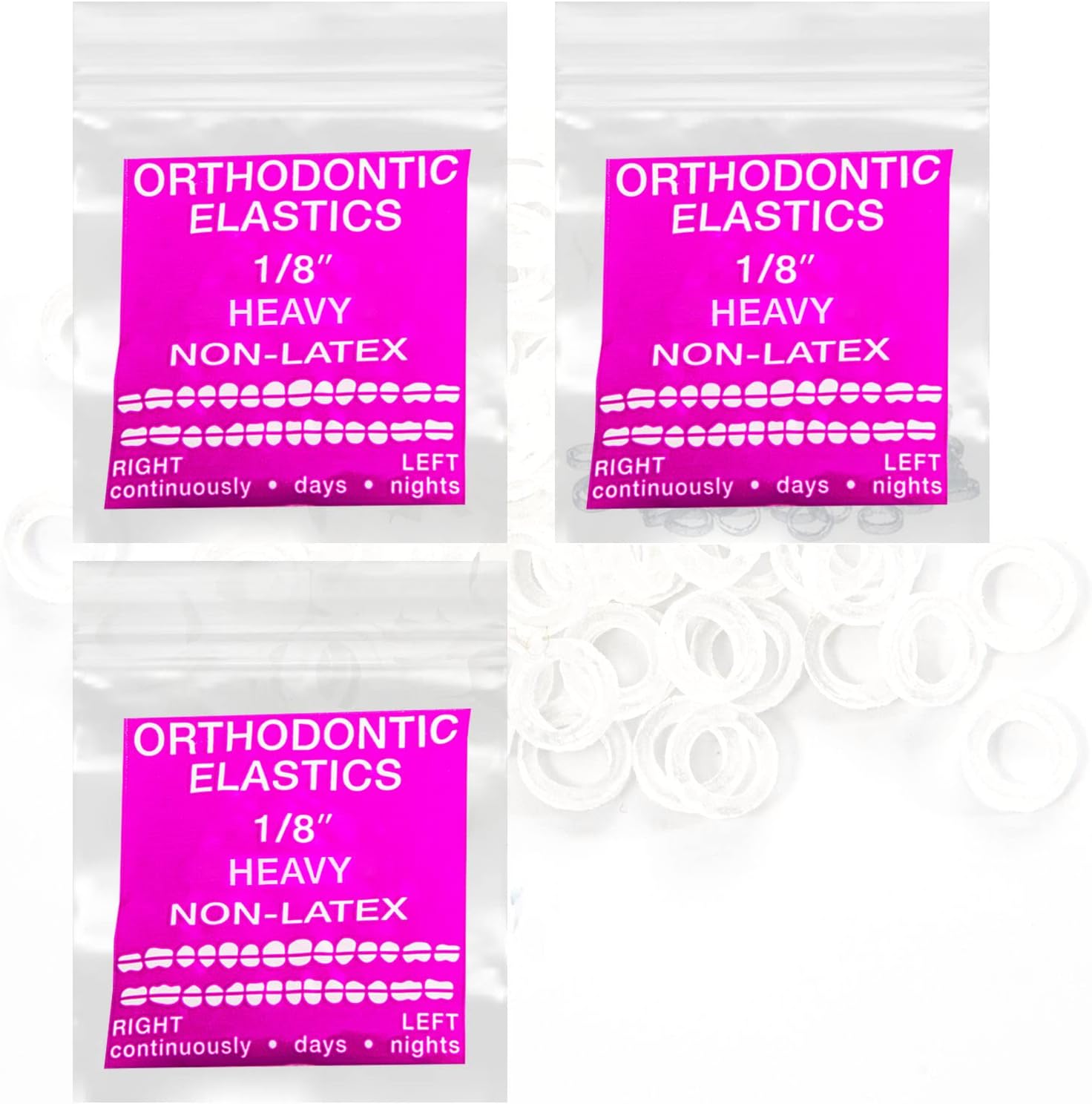 LA MIERE Non Latex 300 pcs 1/8inch heavy Intraoral Elastic Bands, Orthodontic Elastics non- Latex Dental Rubber Bands Made in USA (1/8inch 3.2mm, Heavy 6.5oz)