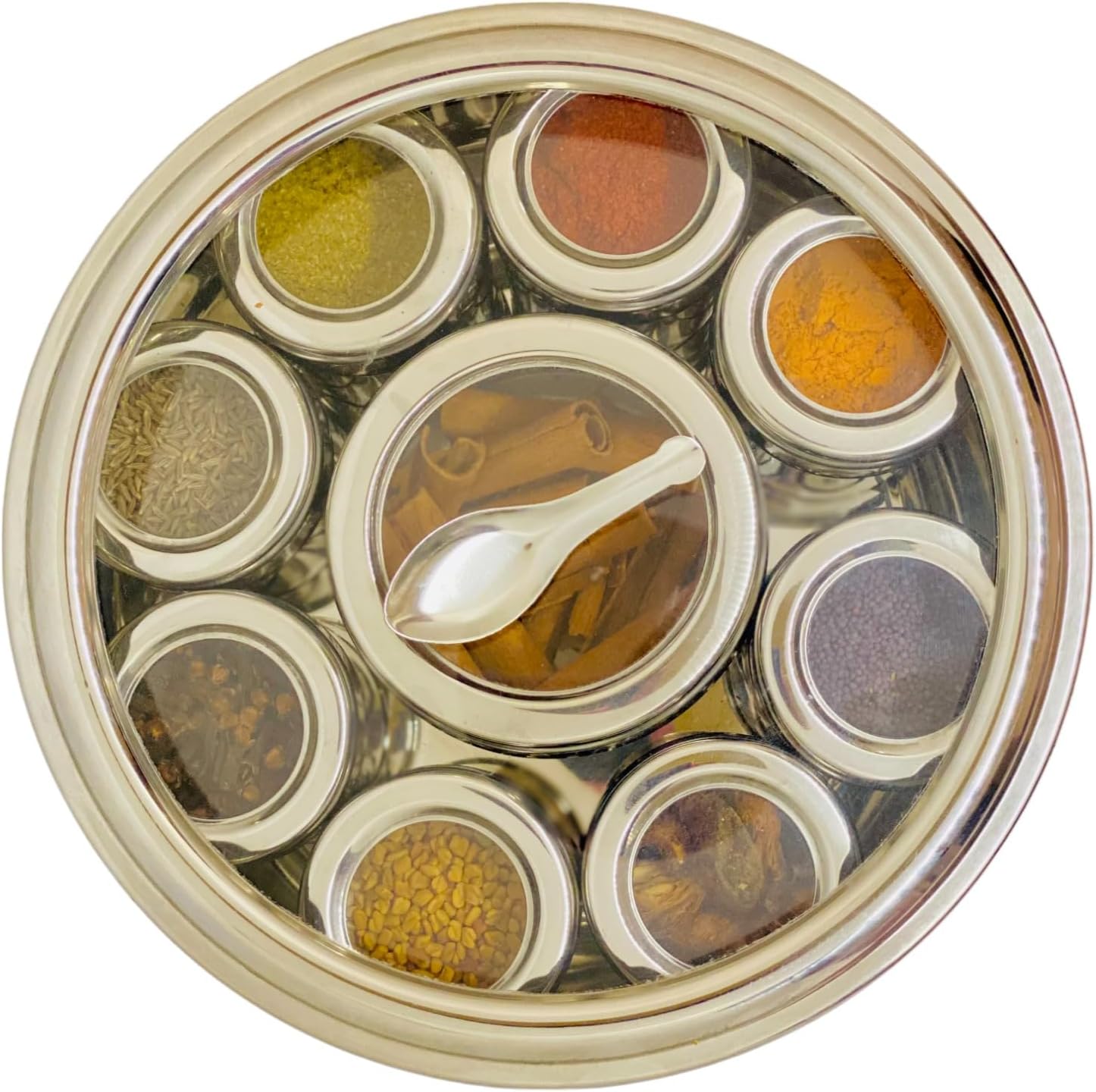 Nature's Own Spice Container - Masala Dabba with 9 Compartments | Stainless Steel Masala Box | Indian Spice Box with Transparent Lid | 8x8 Masala Organizer | Kitchen Storage for Spices and Herbs