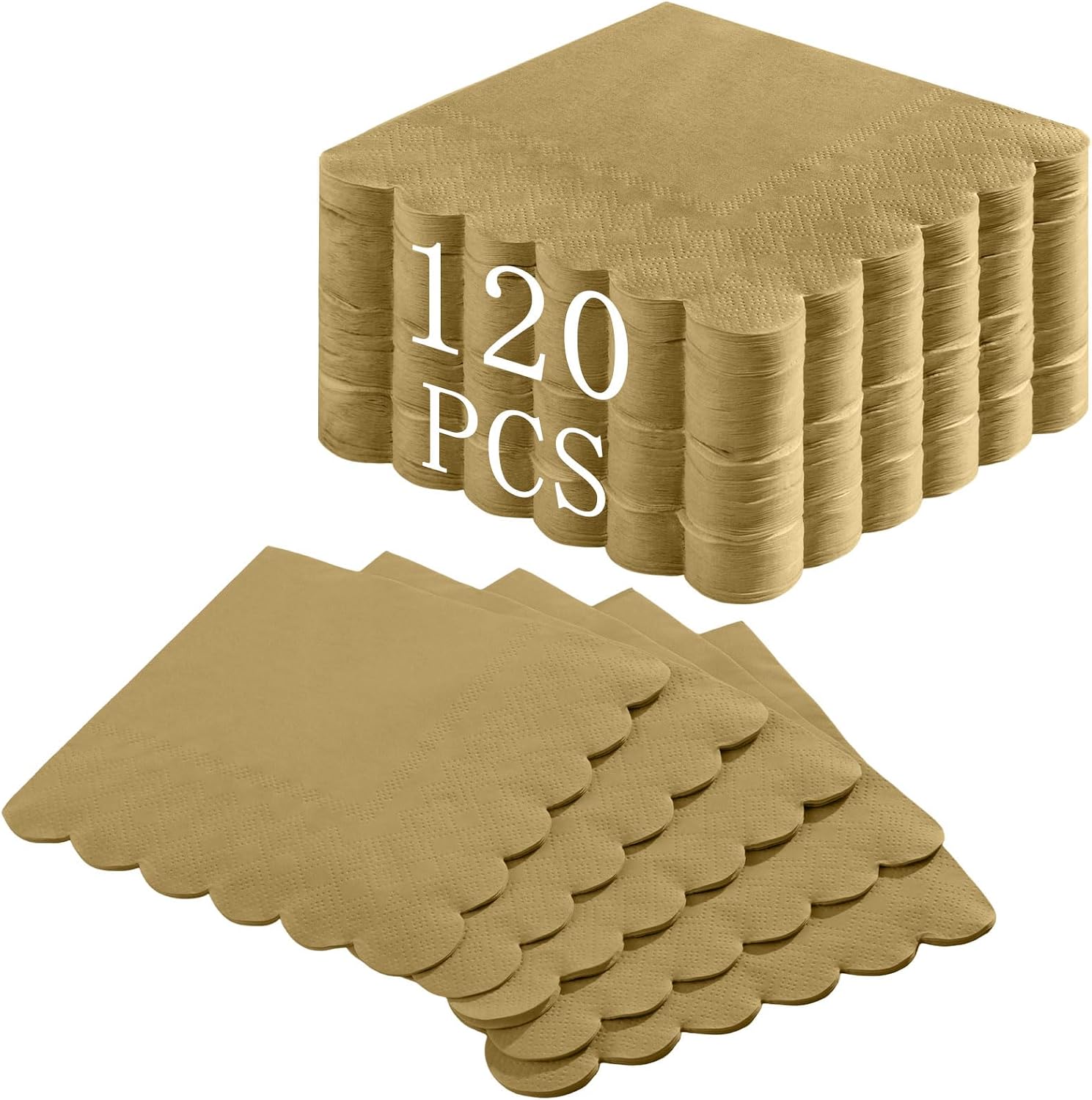 NatNarr 120 Pcs Cocktail Napkins Gold Grad Napkins Disposable Scalloped Dessert Beverage Party Napkin for 2026 Graduation, Wedding, Birthday, Celebrate, 5 x 5 Inch