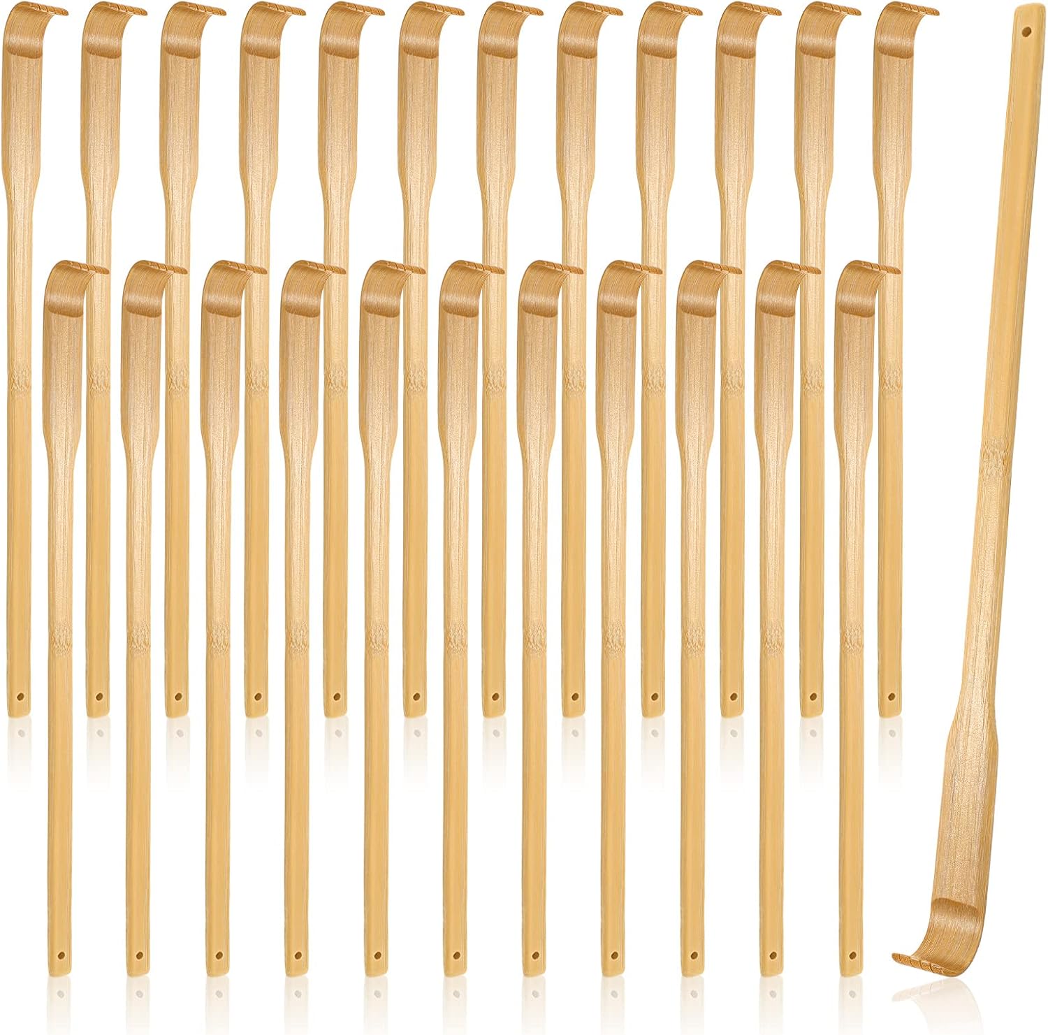 Yinkin 24 Pieces Bamboo Back Scratcher Bulk Long Manual Back Massager Traditional Wooden Back Scratcher for Itching Relief and Body Massage Elderly Men Women Christmas Gifts for Nursing Home