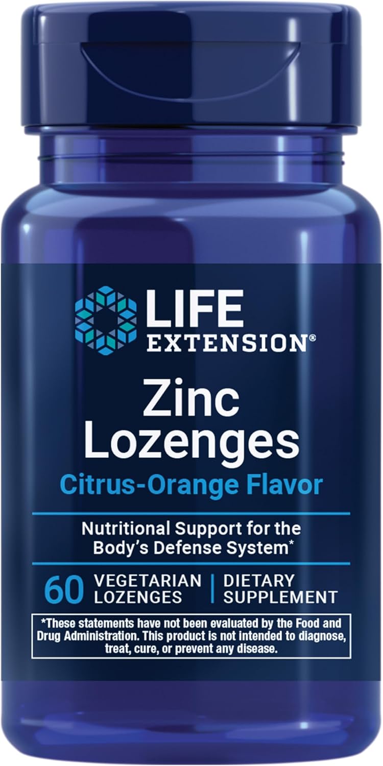 Life Extension Zinc Lozenges – Citrus-Orange Flavor – for Healthy Protein Synthesis & Immune Health - Inflammation Management Supplement - Gluten-Free, Non-GMO – 60 Vegetarian Lozenges