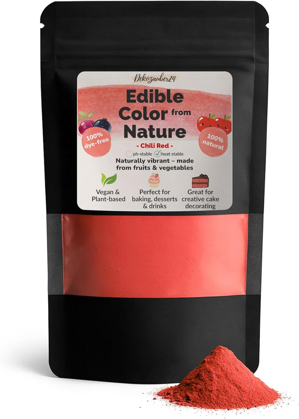 Dekozauber24 Natural chili red food coloring, 0.35oz edible powder, dye free, vegan, plant based and gluten free color for baking