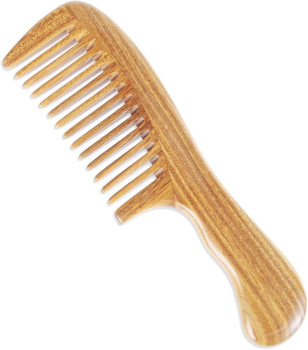 Onedor Handmade 100% Natural Green Sandalwood Hair Combs - Anti-Static Sandalwood Scent Natural Hair Detangler Wooden Comb (Wide Tooth)