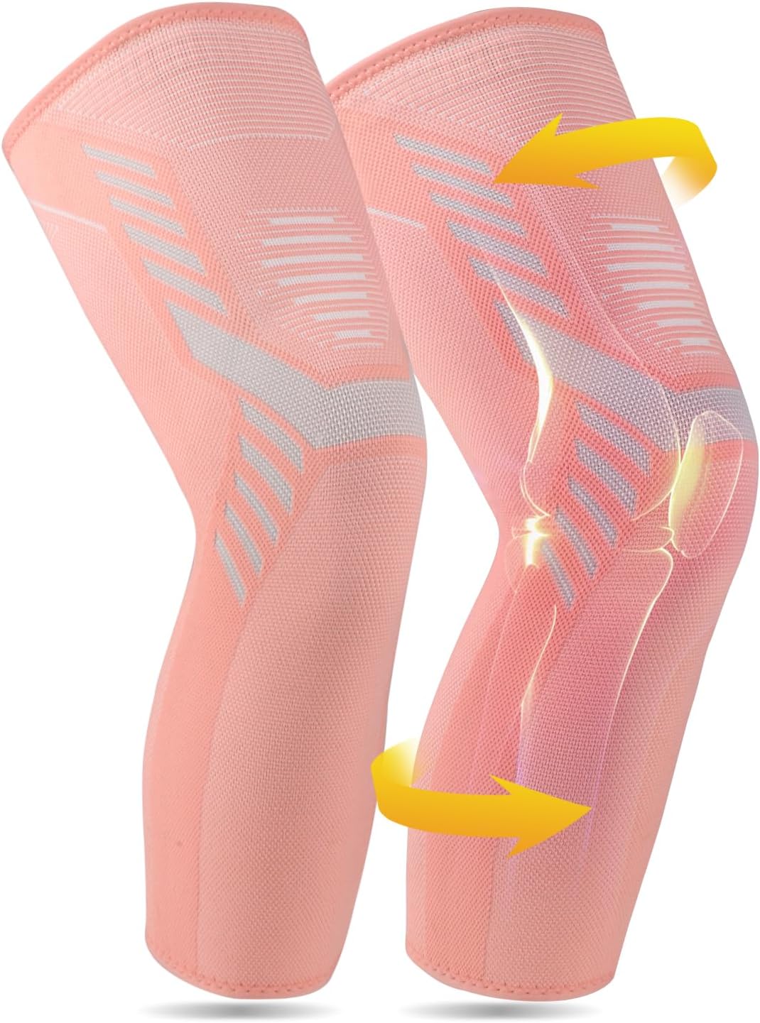 Leg Compression Sleeve 1 Pair Long Knee Braces for Women and Men Knee Support with Non Slip Silicone for Sports Running