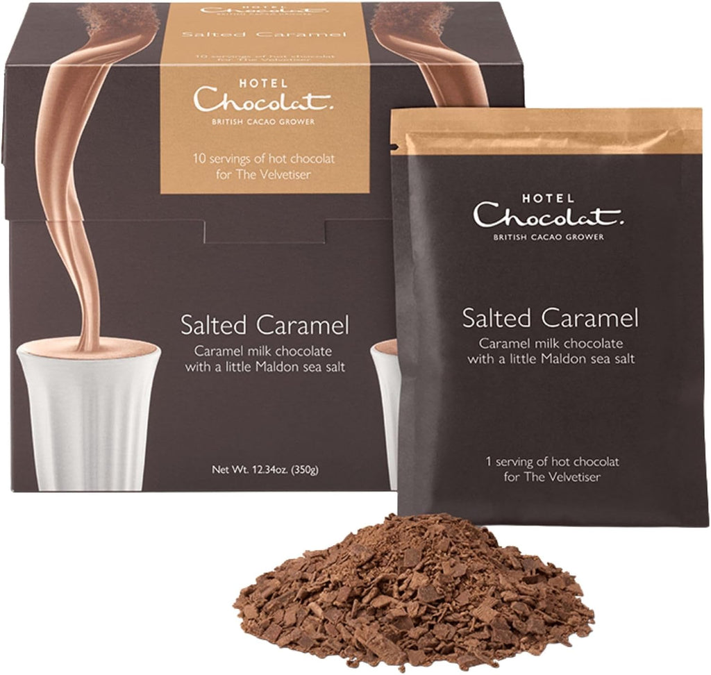 Salted Caramel Hot Chocolate Mix – Gourmet Drinking Chocolate with Real Chocolate Flakes, Sweet & Salty Caramel Flavor, 10 Single-Serve Sachets by Hotel Chocolat