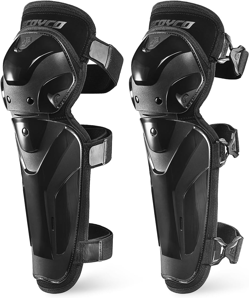 Scoyco Motorcycle Knee and Shin Guards – Motocross Knee Pads Adjustable TPU Protective Gear for Road Cycling