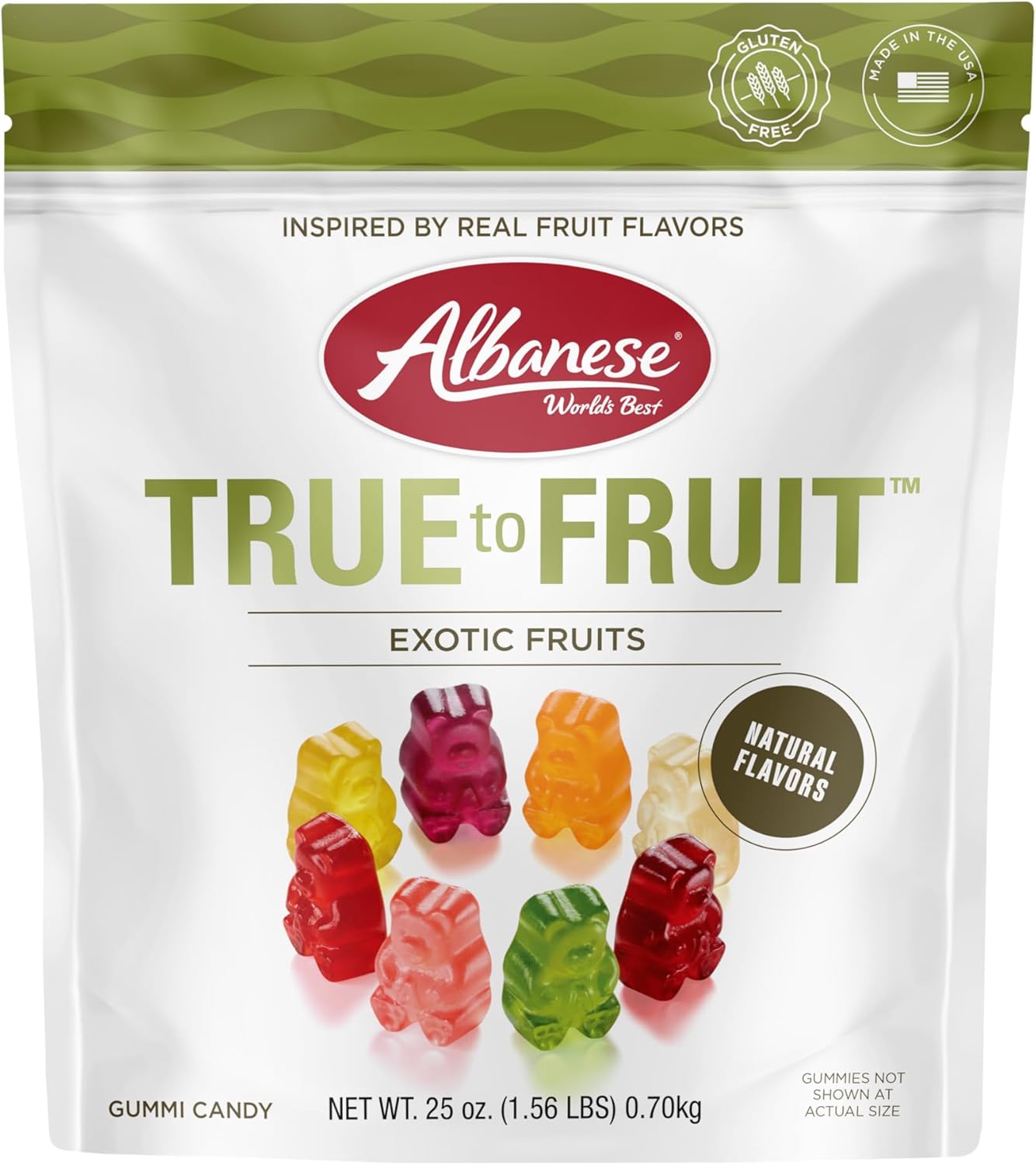 Albanese World's Best True to Fruit Exotic Fruits | 25oz Bag of Candy | 8 Natural Flavors and Colors, Soft Gummy Bears | Fuji Apple and More | Tastes like Real Fruit Picked at the Peak of Ripeness