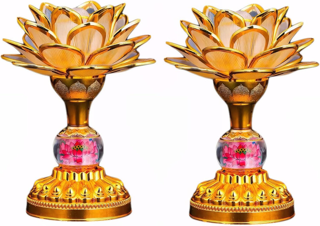 2 Pack Colorful LED Lotus Buddhist Lamp, Gradient Buddha Light for Worship, Prayer and Display, Low Power Consumption, Eco - Friendly Material for Buddha Occasions, Buddhist Supplies - Pink Gold