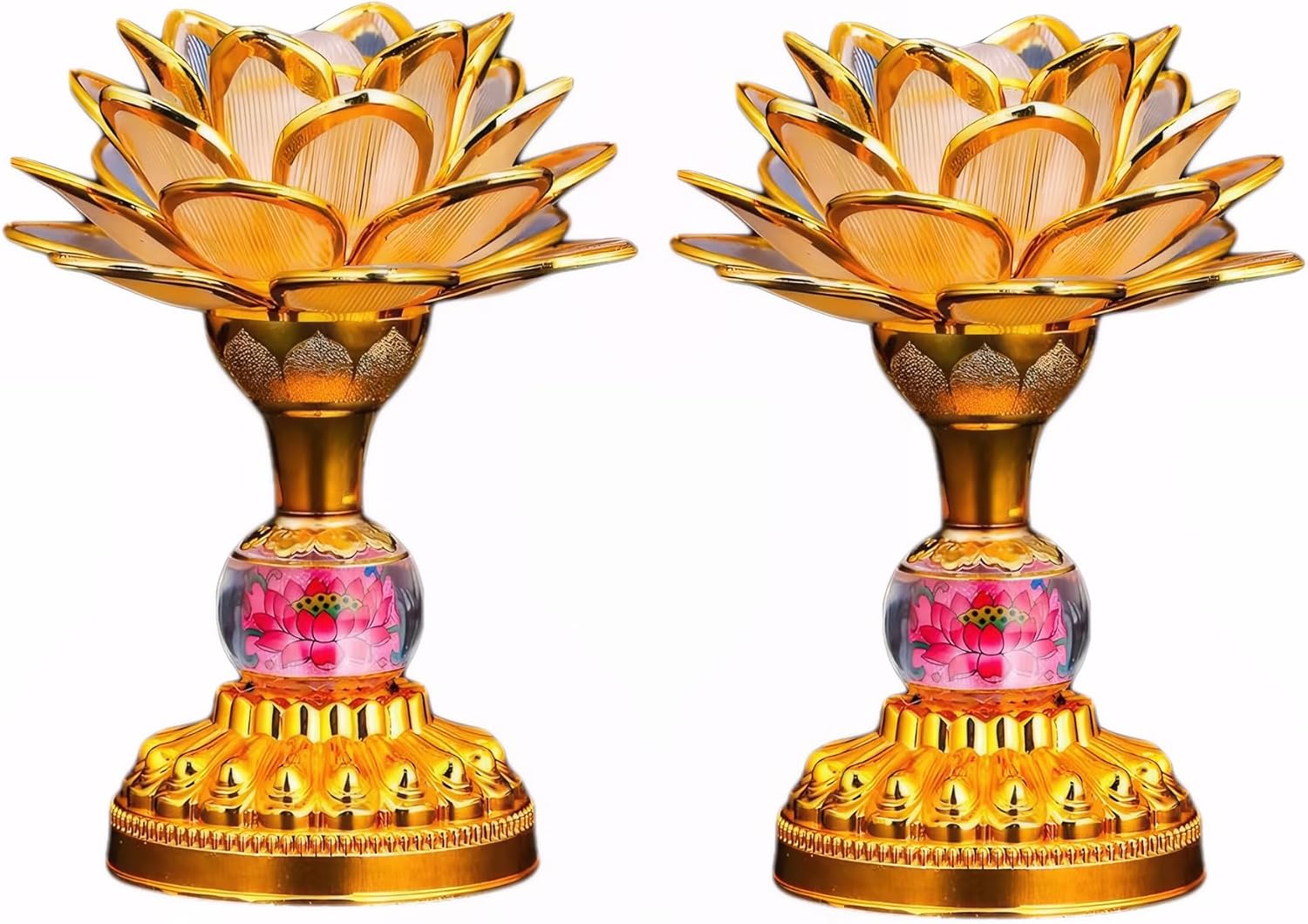 2 Pack Colorful LED Lotus Buddhist Lamp, Gradient Buddha Light for Worship, Prayer and Display, Low Power Consumption, Eco - Friendly Material for Buddha Occasions, Buddhist Supplies - Pink Gold