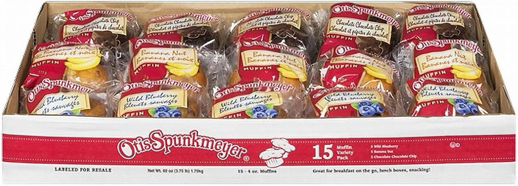 Otis Spunkmeyer, Assorted Muffins, (15 ct., 4 oz.per muffin), Blueberry, Banana, Chocolate, 1.7kg/3.75 lb Box. {Imported from Canada}